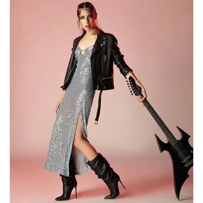 European and Americanwomen's Autumnand Winterfashionplus Sizeversatileslim High Heelspointed Pleatedsleeve Bootsredwedding Shoes