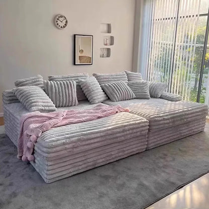 2025 New Vacuum Compression Shar Pei Dog Sofa Italian Minimalist Lazy Sofa Thick Striped Cloud Velvet Villa Large Sofa...
