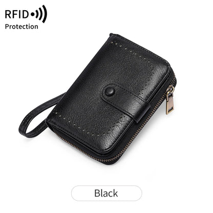 MIYIN Retro Large Capacity RFID Shielded Women's Short Wallet Multi Card Slot Organ Credit Card Bag Multi Functional Zero Wallet