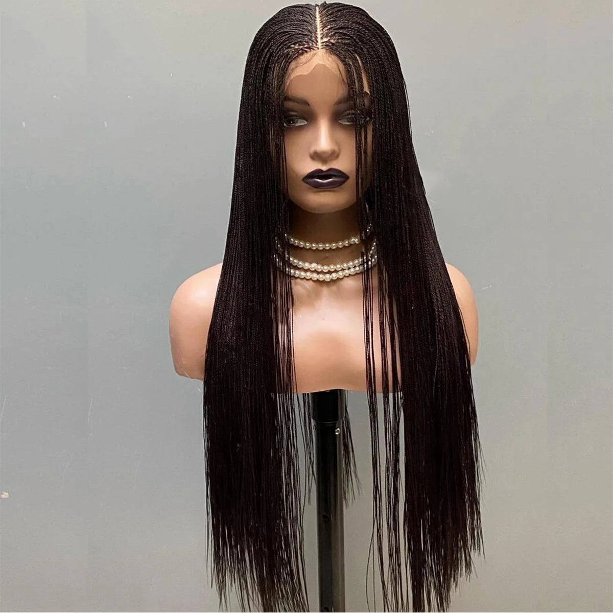 Black 26-Inch Lace Front Micro Twist Braided Wig for Women Glueless Nano Twist Braid Wigs Ready to Ship
