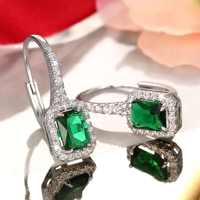 Fashionable Banquet Elegant Emerald Cubic Zirconia Earrings, High-end Inlaid Wedding Style Swaying Jewelry Accessories |...
