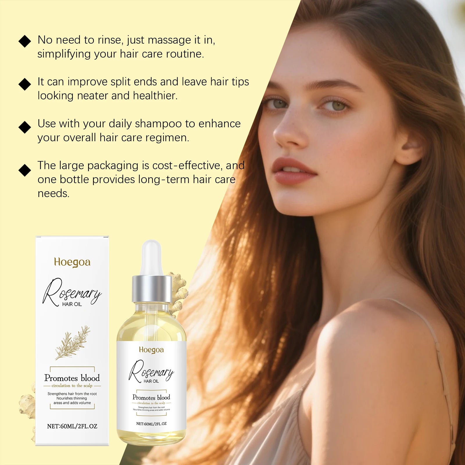 Rosemary Hair Oil 60ml Ginger Root Oil Scalp Treatment Hair Growth Frizz Control Shine Nourishing Split Ends Repair