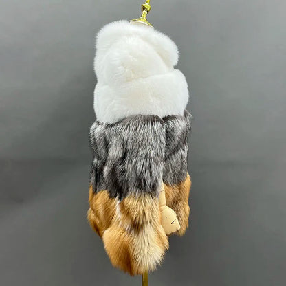 JANEFUR Women's Winter Warm Cloak True Fox Fur Cloak Six-section Stand-up Collar Fox Poncho Winter Female Cape