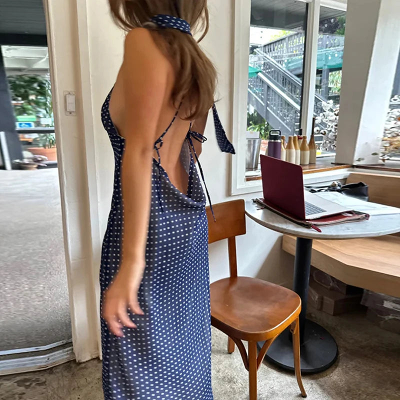 Coquette Y2k V Neck Tie Back Spaghetti Strap Maxi Dresses Women Polka Dot Summer Dress with Scarf 2025 Slim Fit A Line...