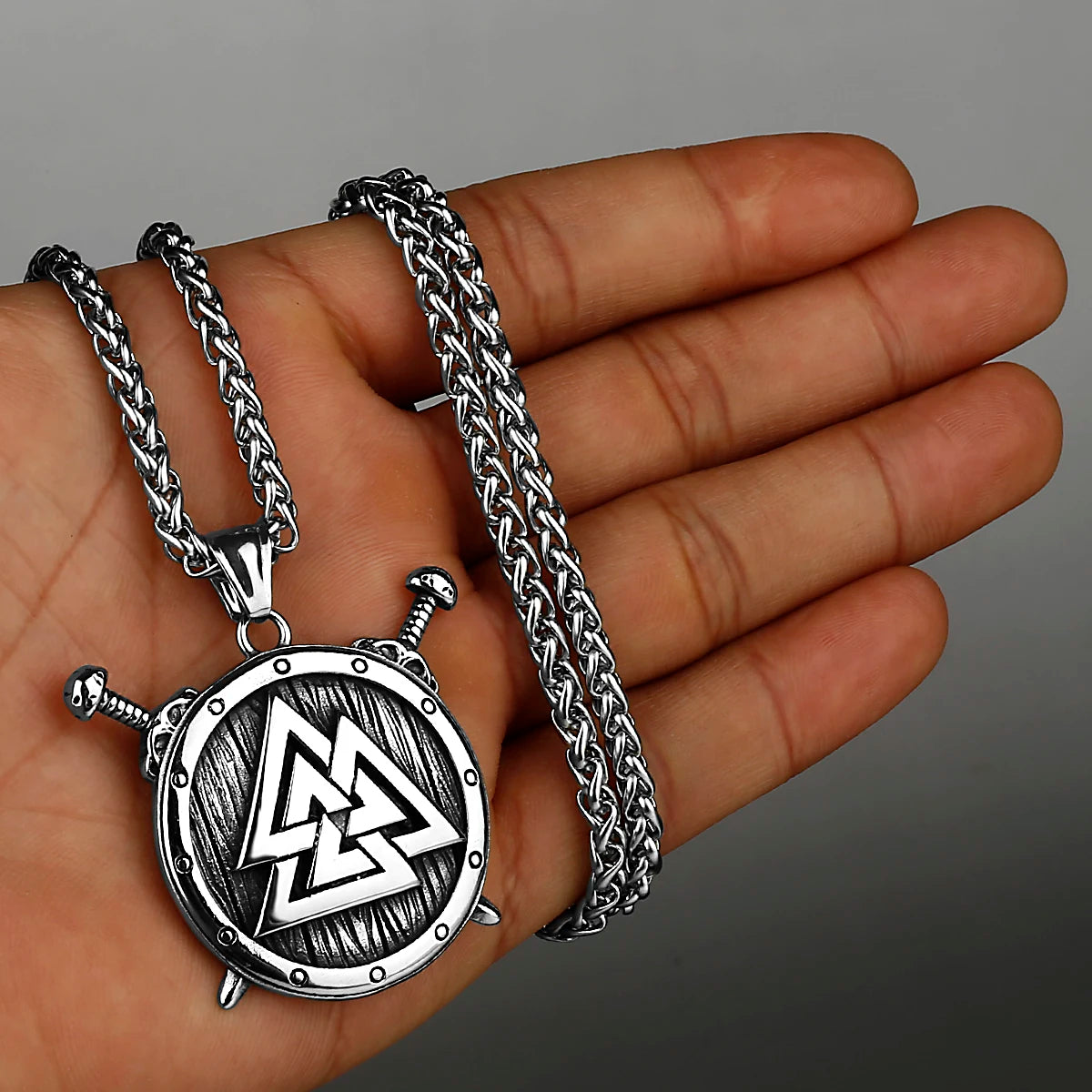316L Stainless Steel Viking Shield Sword Valknut Amulet Rune Men's Necklace Pendant Birthday Gift Jewelry Wholesale