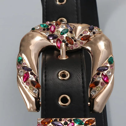 Luxury Retro Color Rhinestone Zircon Metal Belt Niche Design Elegant Fashion Leather Wide Belt Women Down Coat Skirt...