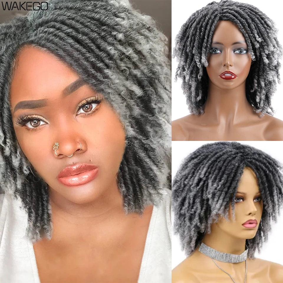 Ombre Short Dreadlock Wigs Blonde Grey Purple 27 30 350 Bug 12 Colors Wig Curly Synthetic Twist Faux Locs Wig Dreads...