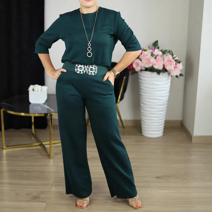 Pant Set Women Three Piece Sets Round Neck Full Sleeve Tops Mid Length Coats Wide Leg Long Pants High Waist Y2k Work 2025