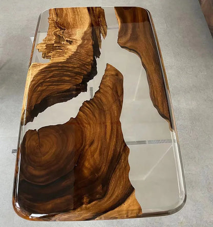 Wholesale Dining Room Furniture Restaurant Solid Walnut Wood Kitchen Epoxy Resin Slab River Dining Table Top