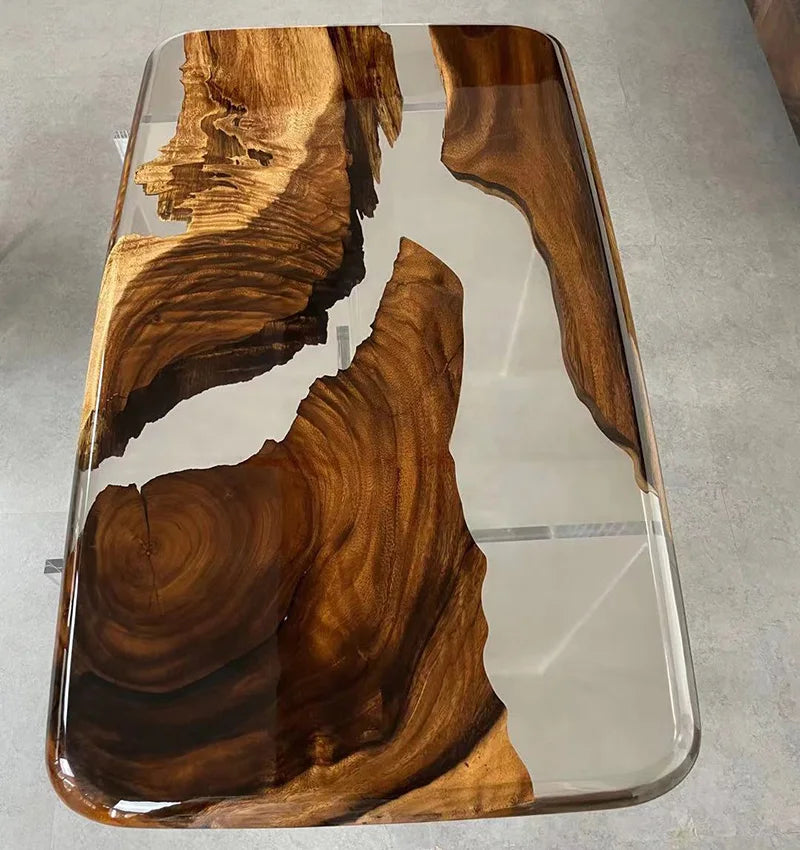 Wholesale Dining Room Furniture Restaurant Solid Walnut Wood Kitchen Epoxy Resin Slab River Dining Table Top