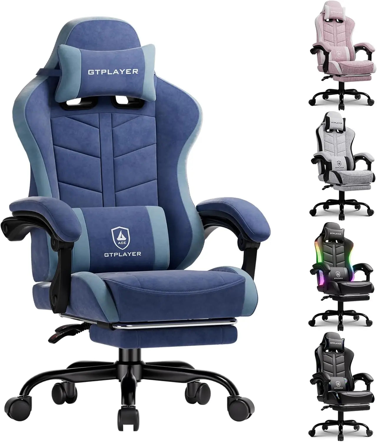 GTPLAYER RGB Gaming Chair with Footrest, Computer Gaming Chair with LED Lights for Adults, Height Adjustable PC Gamer Chair