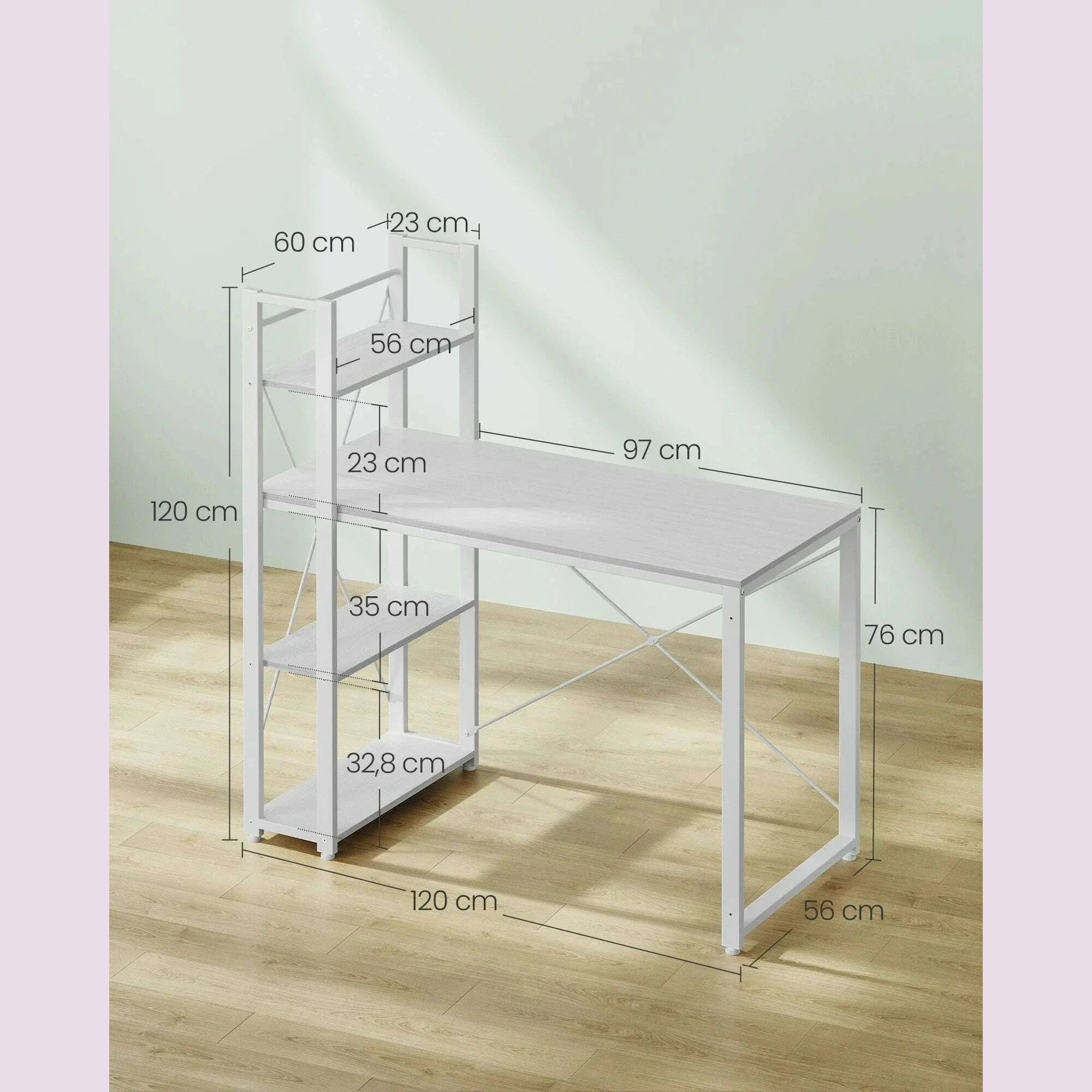 VASAGLE Computer table Desk, 120/137.2 cm, with shelves on the right or left