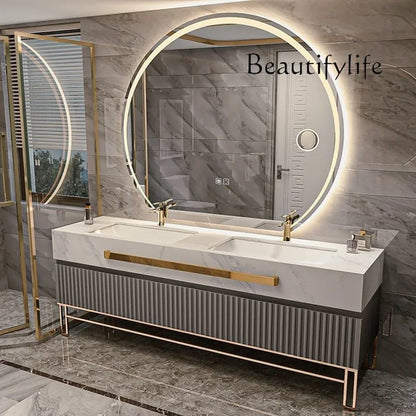 O Single/Double Sink Bathrooms Vanity Luxury Bathroom Cabinet Combination Rock Slab Smart LED Light Cabinet Bathroom...