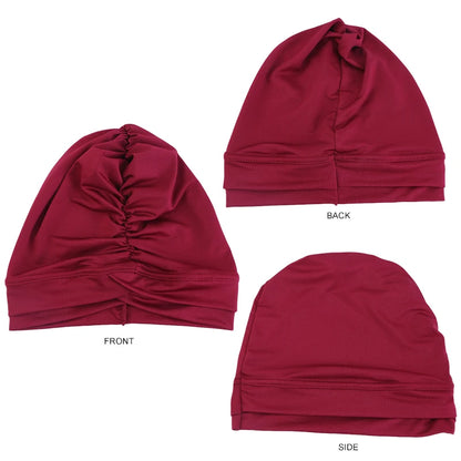 2PCS/LOT Classic Pleated Turban Hat Elegant Solid Color Head Wraps Headscarf Breathable Elastic Beanies Chemo Cap