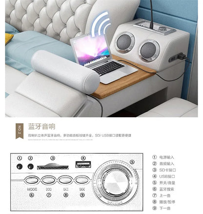 Headboard Storage Double Bed Queen Drawers King Size Smart Bed Luxury Princess Modern Letto Matrimoniale Bedroom...