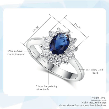 Princess Kate Rings For Women Blue Crystal Wedding Engagement Bridal Promise Marriage Ring For Bride Female Fashion...