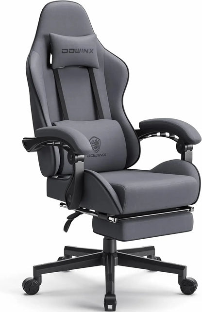 Gaming Chair Fabric with Pocket Spring Cushion, Massage Game Chair Cloth with Headrest, Ergonomic Computer Chair, Light Grey