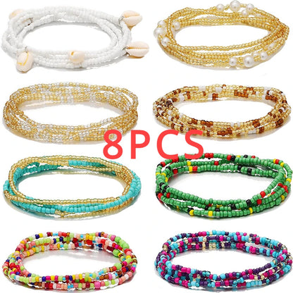 8PCS African Waist Beads for Women Teen Girls Elastic Layered Belly Bead Body Chain Waist Beads Pack Colorful Waist Jewelry - Kimlud