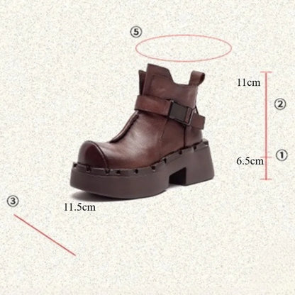6.5cm Cow Natural Genuine Leather Autumn Flats Comfy Shoes Platform Wedge Elthnic Big Toe Women Ankle Booties Rubber Spring