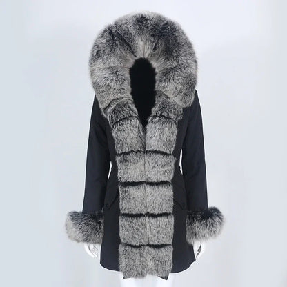 OFTBUY 2024 Fashion Winter Jacket Women Real Fur Coat Natural Real Fox Fur Collar Loose Long Parkas Big Fur Outerwear Detachable