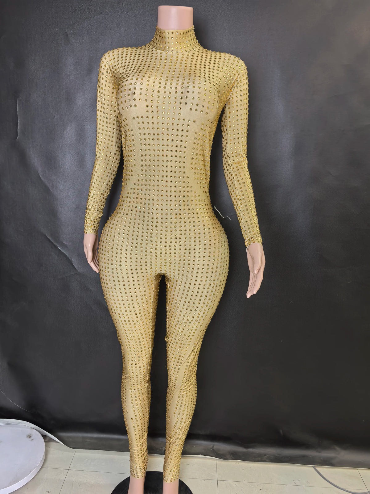 Women's Sparkly Long Sleeve Crystal Rompers Bodycon Bodysuits for Pole Dance Stage Performance Party One Piece Jumpsuits 7G - Kimlud