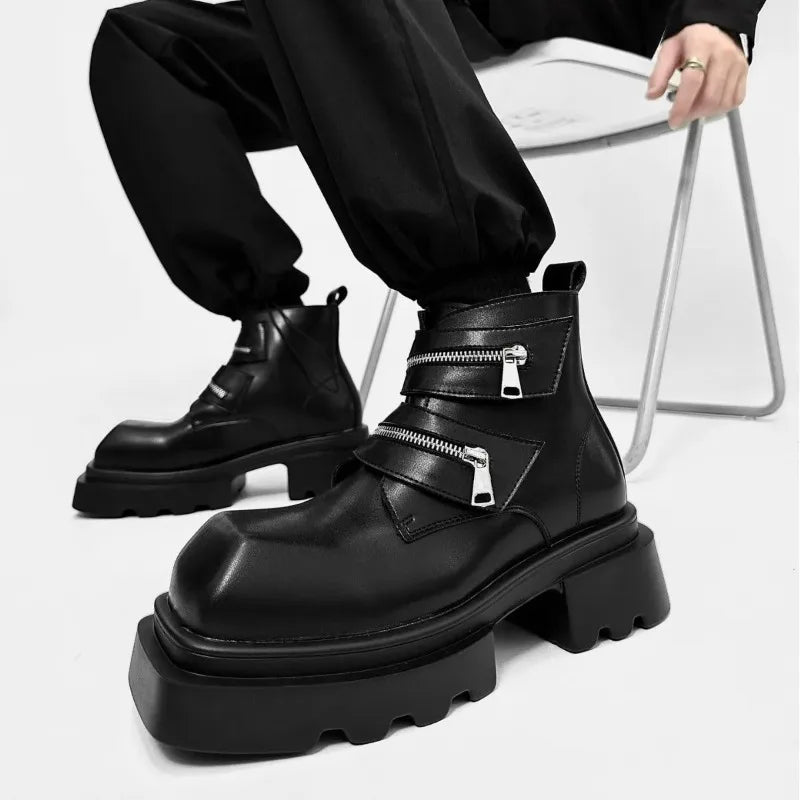 2026 High Quality Men Derby Boots Elegant Thick Sole Punk Rock Knight Boots Men's Leather Shoes Motorcycle Western Chelsea Boot
