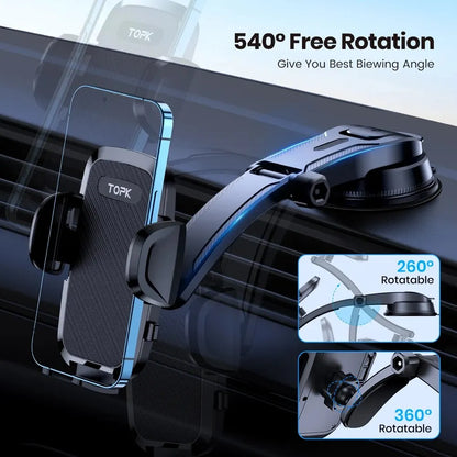 TOPK Car Phone Holder Mount 2-IN-1 Handsfree Stand Phone Holder for Dashboard & Air Vent Compatible with iPhone Samsung...