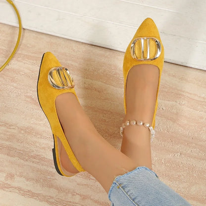 French Pointed-toe Metal Flat Shoes Baotou Sandals Shallow-mouth Single Shoes Foreign-style Explosive Internet Celebrity