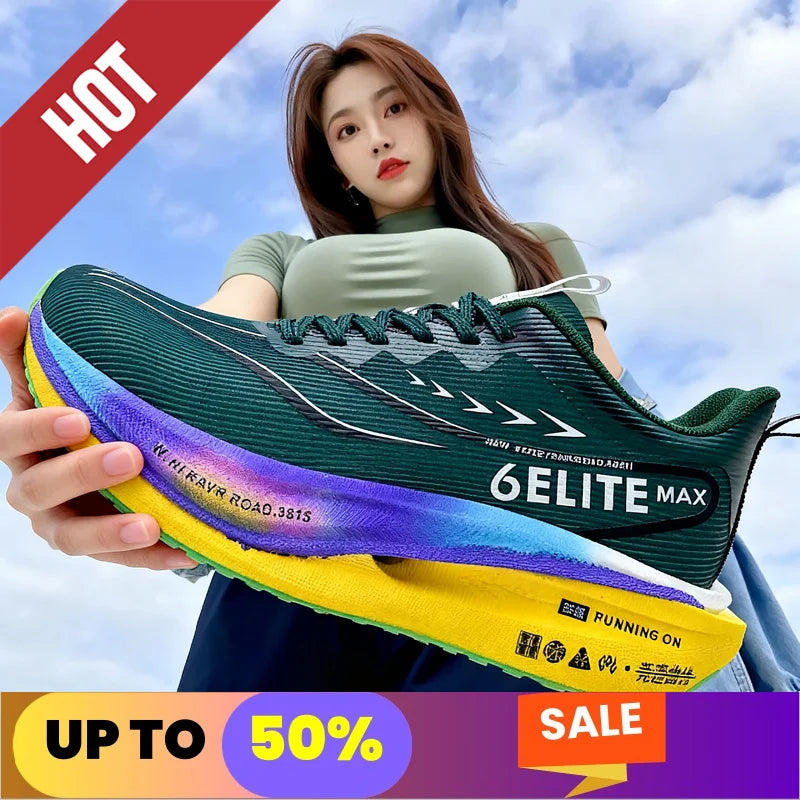 Fluorescence Running Shoes CarbonBoard Marathon Men Sports Breathable Women's Comfortable Athletic Sneakers Soft Wear Resistant