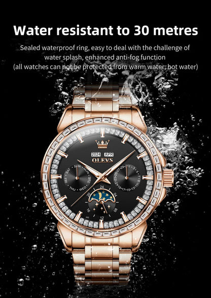 OLEVS 6695 Automatic Mechanical Men's Watches Luxury Brand Original Diamond Bezel Moon Phase Perpetual Calendar Man...