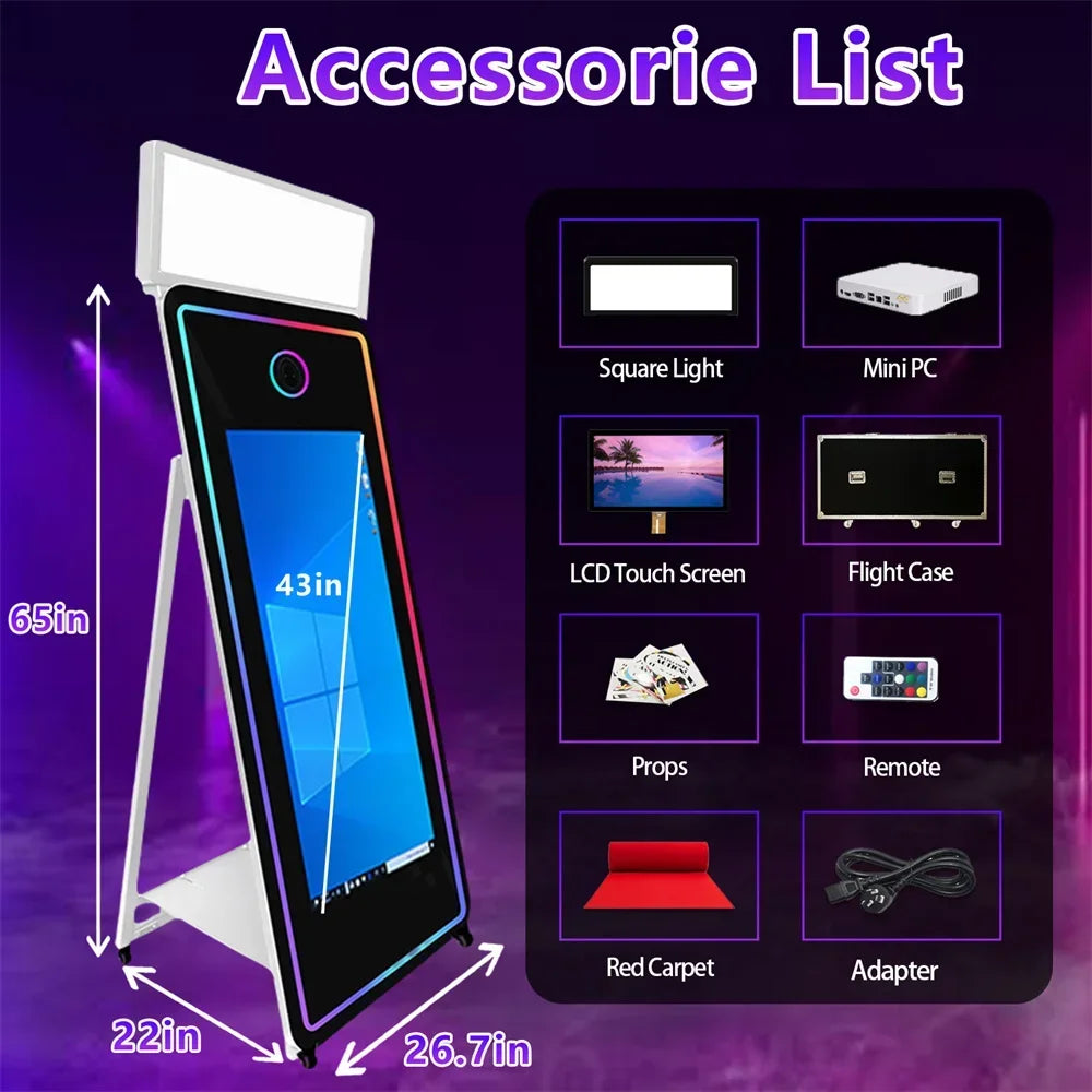 Photo Booth 70inch Magic Mirror Photo Booth with 43inch Touch Screen Magic Photo Booth Flight Case For Wedding Party...