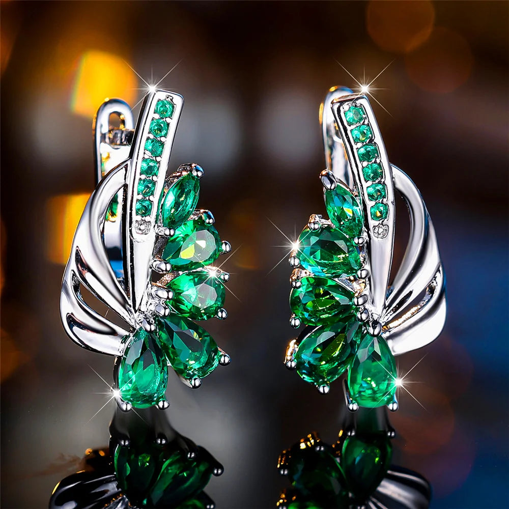 Luxury Female Blue Green Clip Earrings Charm Gold Color Trendy Zircon Stone Wedding Jewelry For Women | Kimlud Luxury Jewelry