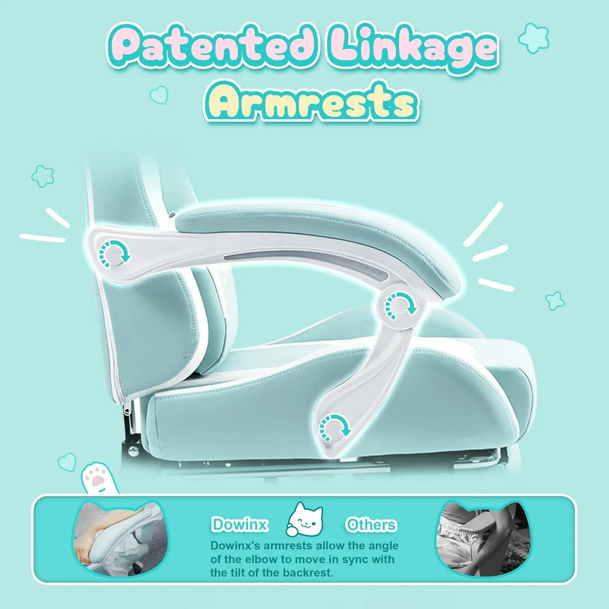 Cute Cat Ear Gaming Chair with Massage Lumbar Support, Ergonomic Reclining Computer Chair for Girls and Adults, Blue...