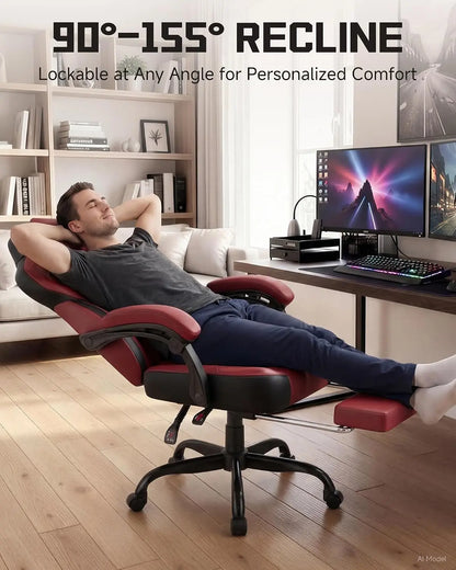 GTPLAYER Ergonomic Gaming Chair, High Back with Footrest, Wide Seat, Lumbar Support, Wine Red | Kimlud Gaming Luxury Chair