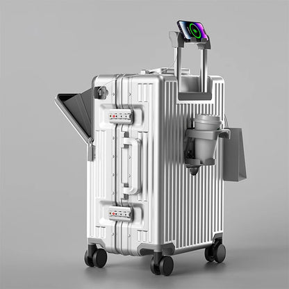 New Front Opening Luggage 24 inch USB Multifunctional Suitcase 20“ Boarding Trolley case 26 inch Large Capacity with Cup holder