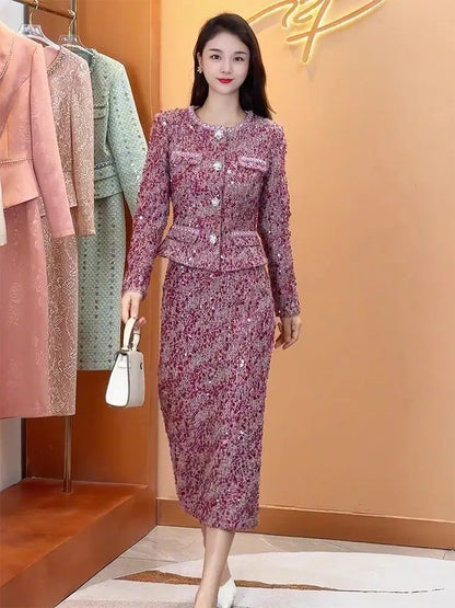 Women's Fashion Suit Set 2025 Autumn Casual Two Piece Outfit Elegant Office Wear High End Trousers Blazer