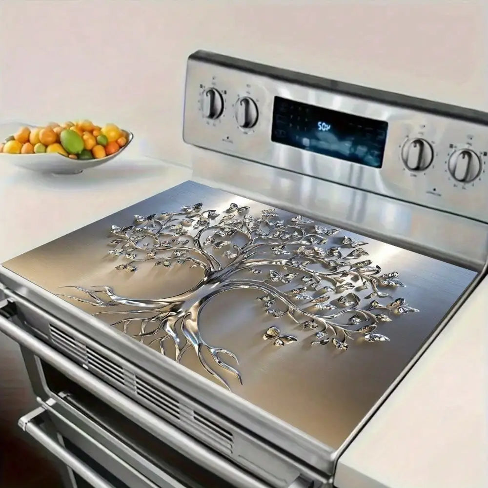 2D Flat Stove Cover Mat - Classic Tree Design with Intricate Branches & Leaves, Durable Rubber Table Protector for...