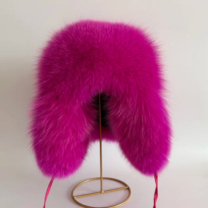 2025 New Women Natural Fox Fur Russian Ushanka Hats Winter Thick Warm Ears Fashion Bomber Hat Lady Genuine Real Fox Fur Cap