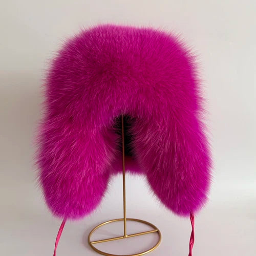 2025 New Women Natural Fox Fur Russian Ushanka Hats Winter Thick Warm Ears Fashion Bomber Hat Lady Genuine Real Fox Fur Cap