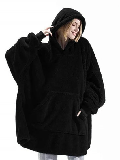Long Sleeves With Pockets Hoodie Pajamas Women Autumn Winter Fashion Solid Color Loose Double-sided Velvet Home Clothes...