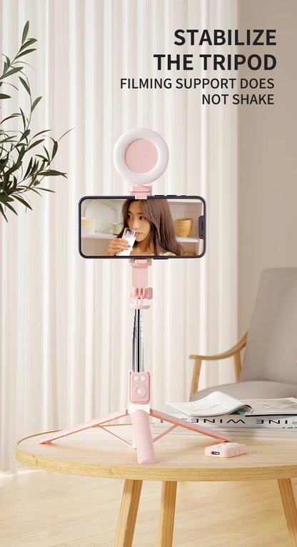 Bluetooth Wireless Selfie Stick Portable Dual Fill Light with Tripod Telescoping Bracket for iPhone Xiaomi Makeup Live Streaming
