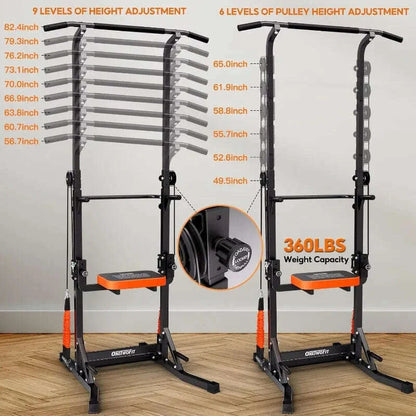 Power Tower Pull Up Bar Station Assistive Trainer, Multi-Function Adjustable Height Dip Station for