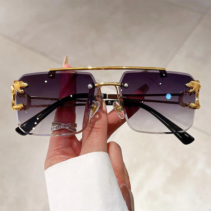 KAMMPT Vintage Rimless Sunglasses Men Women Fashion Oversized Square Shades Eyewear New Double Bridge Gradient UV400 Sun...