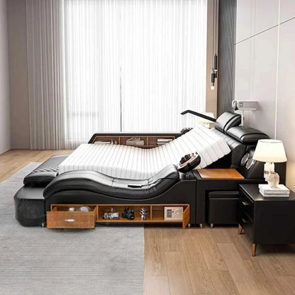 Nordic Multifonction Double Bed Side By Side Leather Luxury King Size Bed Frame Platform Wood Design Lit Bedroom Set...
