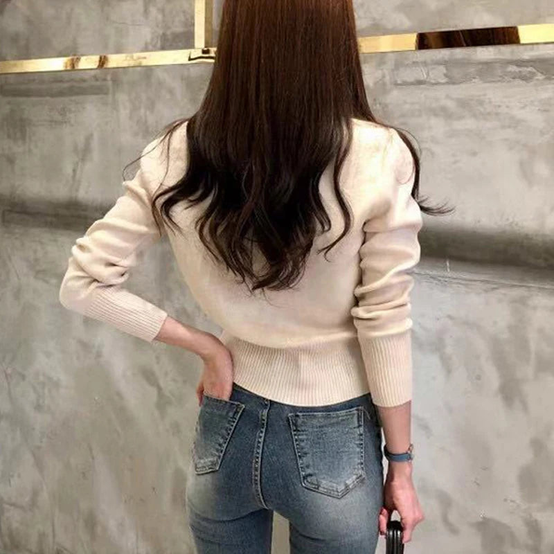 2025 Autumn Long Sleeve Fashion Women Cardigans Sweater Knitted Coat Short Casual Single Breasted Korean Slim Chic Ladies Tops