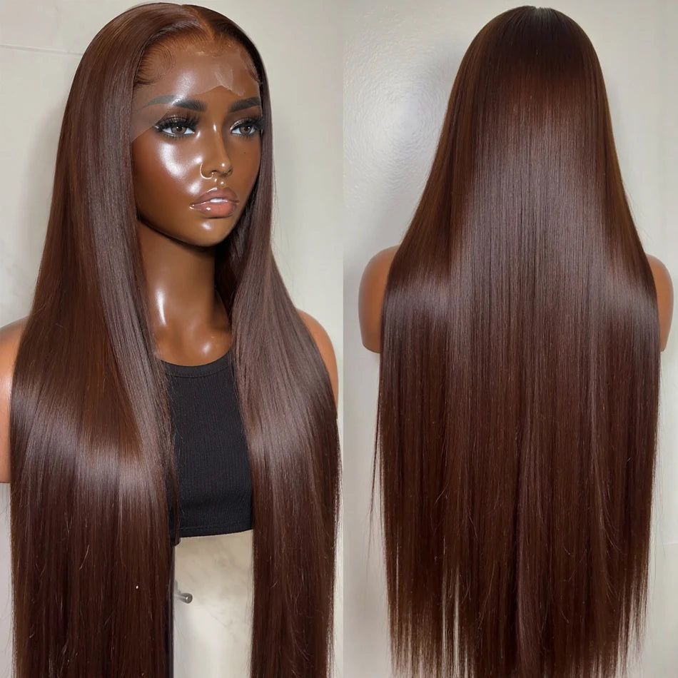 HD Chocolate Brown 13x4 Straight Lace Front Wig Brazilian 13x6 Full Lace Frontal Wigs For Women Remy Human Hair Wig Pre...