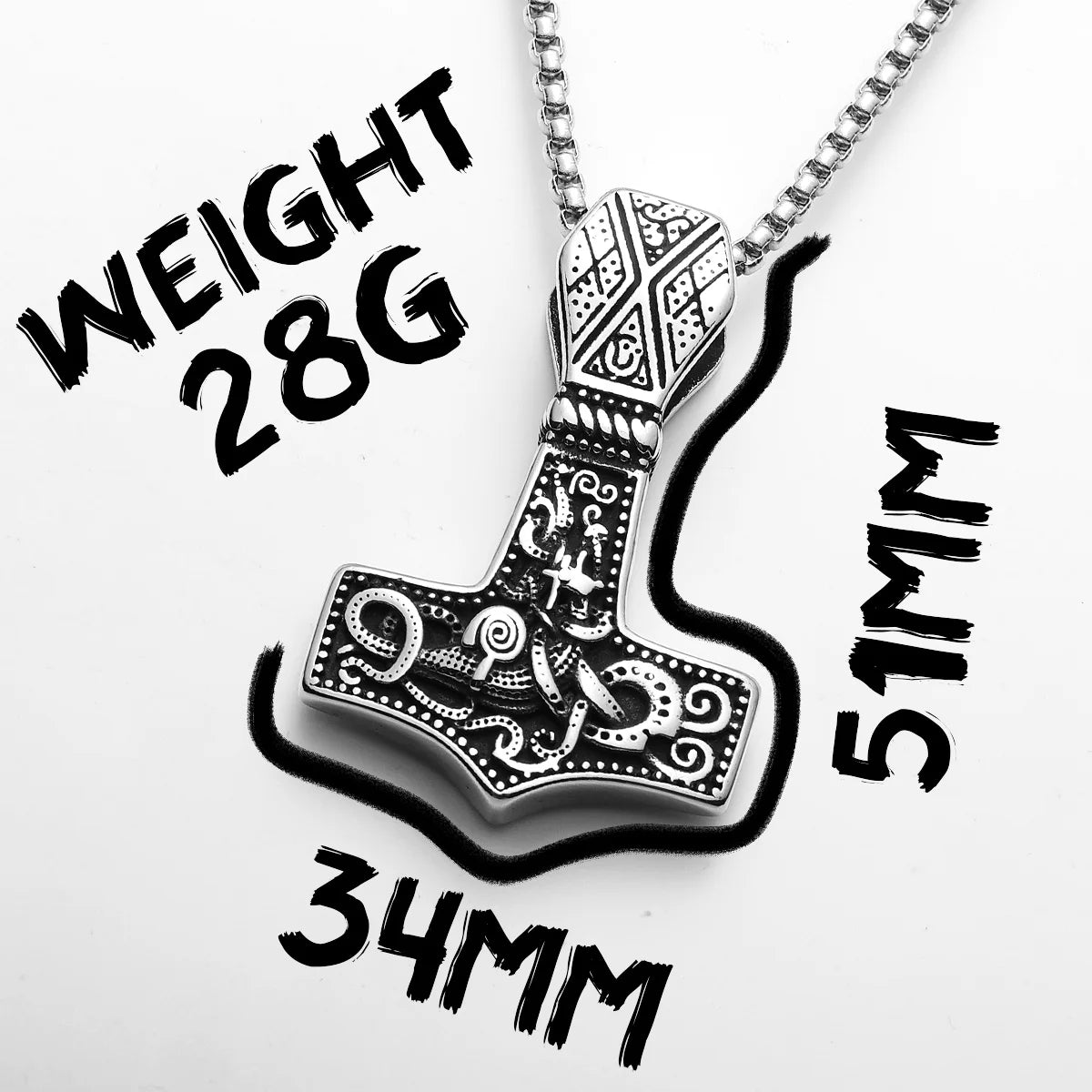 Viking Thor's Hammer Double Side Carving Men Necklaces With Pendant Stainless Steel Jewelry Male Women Punk  Accessories Gifts