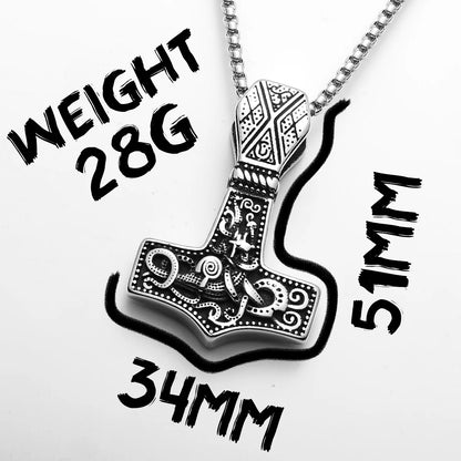 Viking Thor's Hammer Double Side Carving Men Necklaces With Pendant Stainless Steel Jewelry Male Women Punk  Accessories Gifts