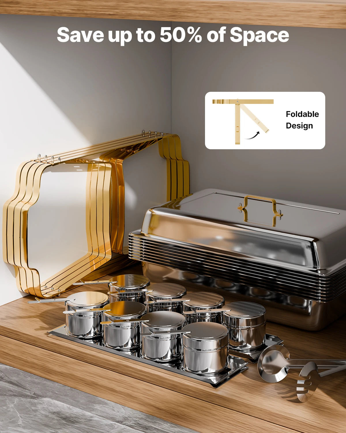 SucceBuy 8 Qt 4 Pack Chafing Dish Buffet Set Stainless Steel Chafer with 2 Full Size and 4 Half Size Pans Catering Warmer Server - Kimlud