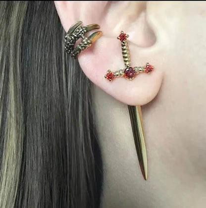 Kiss Jewelry Punk Sword Gothic Kinitial Piercing Earrings for Woman Men Gothic Crystal Ear Jacket Stud Earrings Jewelry - Kimlud